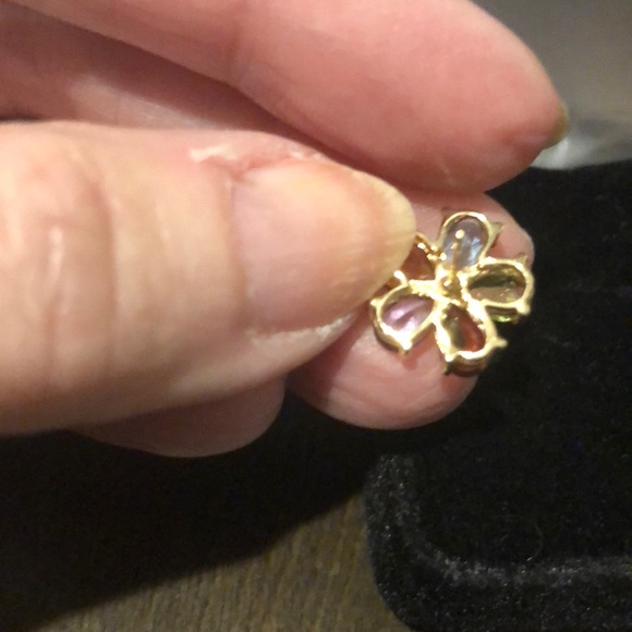 14k gold with 5 semi precious stones earrings - Picture 5 of 8